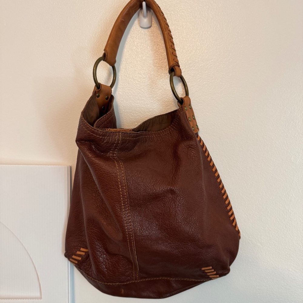 Classic Brown Leather Hobo Shoulder Bag